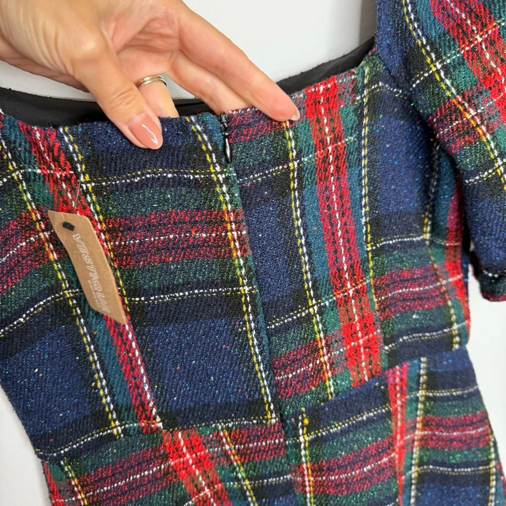 M2 NWT Vestigue HOLIDAY PLAID DRESS, NAVY/RED - Picture 10 of 10